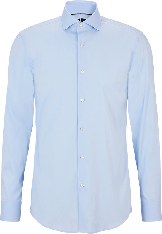 BOSS Hank slim fit overhemd - popeline - blauw - Strijkvriendelijk - Boordmaat: 45