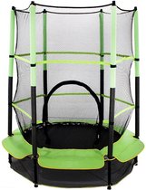 K IKIDO Kinder Trampoline - Trampoline met verhoogd Veiligheidsnet - Ø140 x 160cm - Indoor&Outdoor Kindertrampoline - groen