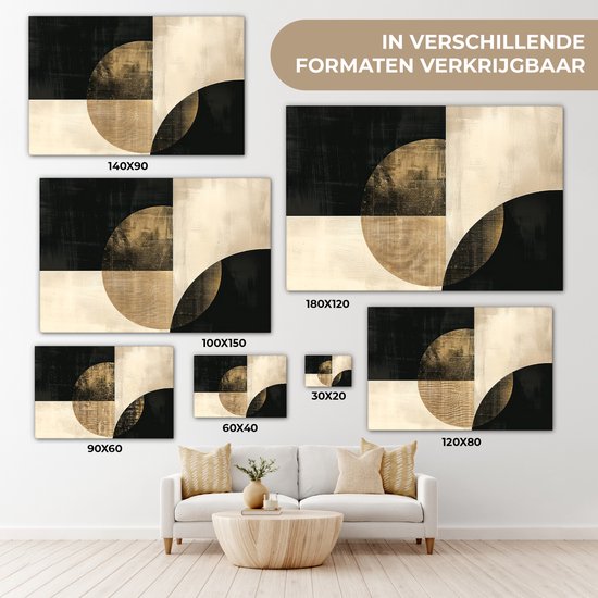 Peinture sur toile 120x80 cm - Décoration murale Abstrait - Formes géométriques - Zwart - Or - Décoration murale salon - Décoration chambre moderne - Tableaux abstraits
