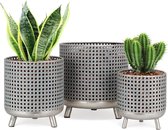 Set van 3 bloempotten metalen decoratie bloempotten hol ontwerp grote plantenbakken voor binnen buiten tuin huis balkon reling hek planten (gegalvaniseerd zilver)