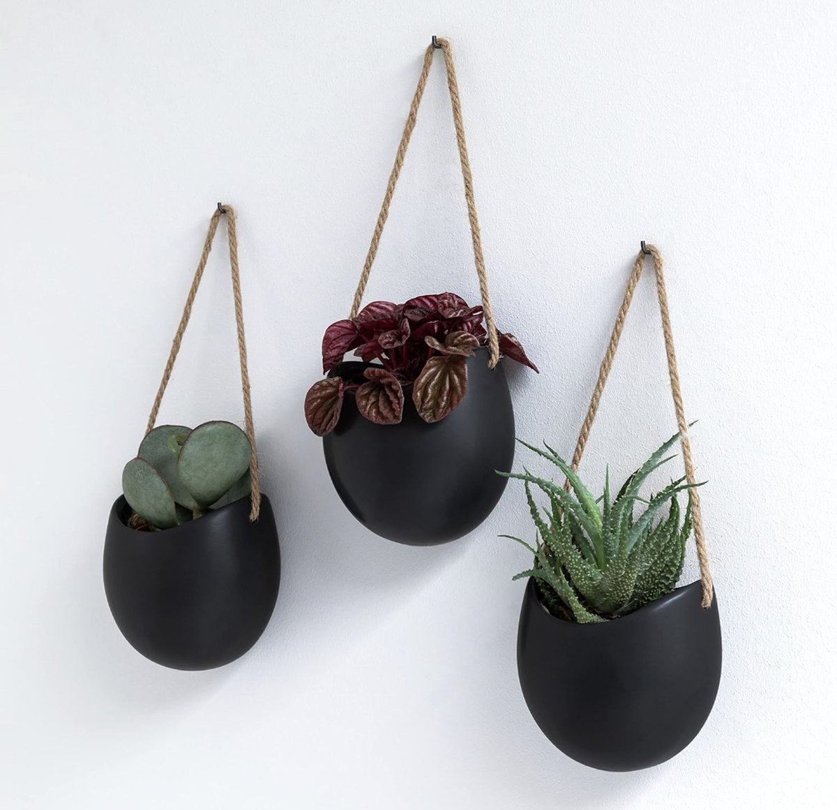 Stellar Wandplantenbakken - Hangende Keramische Plantenpotten 3 stuks - Muurbloempjes - Muurplantjes - Muurplant - Wanddecoratie voor Binnen - Balkon en Tuin - Zwart (mat) - Wandpot