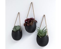 Stellar Wandplantenbakken - Hangende Keramische Plantenpotten 3 stuks - Muurbloempjes - Muurplantjes - Muurplant - Wanddecoratie voor Binnen - Balkon en Tuin - Zwart (mat) - Wandpot