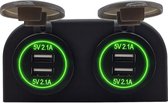 ProRide® 12V USB Stopcontact 4 Poorten - 5V/2.1A - Tweevoudig Opbouw - USB Autolader, Boot en Camper - Groen