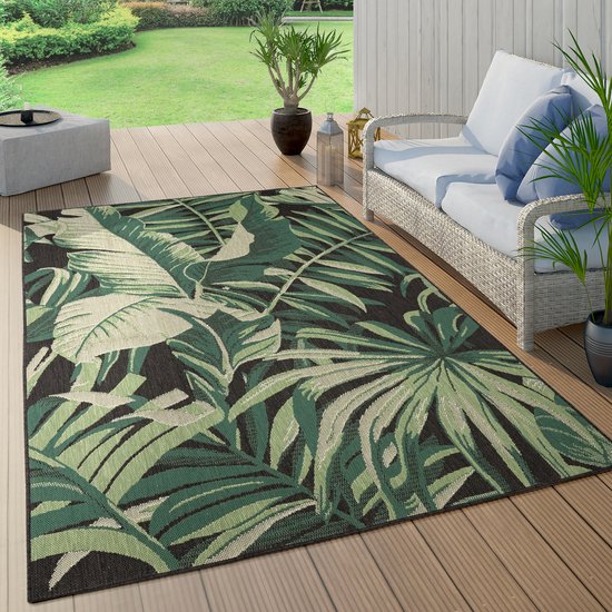 Paco Home Buiten Vloerkleed Voor Buiten Balkon Palm Jungle Patroon Bloemen Boho Groen 200x290 cm