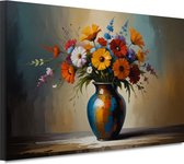 Bloemen schilderijen - Natuur portret - Canvas schilderijen Vaas - Schilderij vintage - Canvas schilderij woonkamer - Woonkamer accessoires 60x40 cm