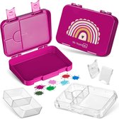 lunchbox voor kinderen; met 4 + 2 compartimenten; extreem sterke broodtrommel; ideaal voor de kinderopvang en op school (paars, regenboog)