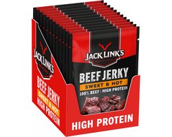 Jack Link's Sweet & Hot Beef Jerky - High Protein - 100% Beef - Hoog in Eiwitten - Ideale Proteine Snack - voor Tussendoor, Onderweg of voor het Sporten - 12x60g