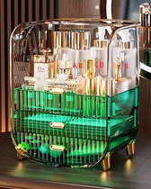 Make-up Displaykast met Laden - Grote Capaciteit Make-up Organizer voor Huidverzorging, Lippenstift, Kwasten en Sieraden - Stofdicht Waterdicht - Groen