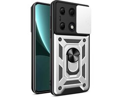 MobyDefend Hoesje - Geschikt voor Xiaomi Redmi Note 13 Pro 4G - Pantsercase Met Draaibare Ring - Zilvergrijs