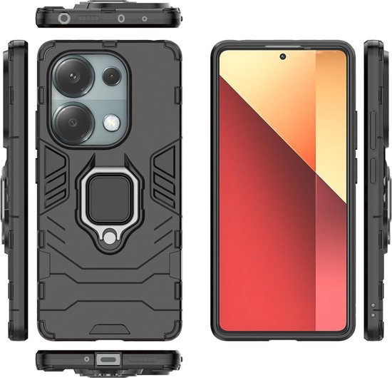 MobyDefend Hoesje - Geschikt voor Xiaomi Redmi Note 13 Pro 4G - Dubbelgelaagde Pantsercase Met Standaard - Zwart
