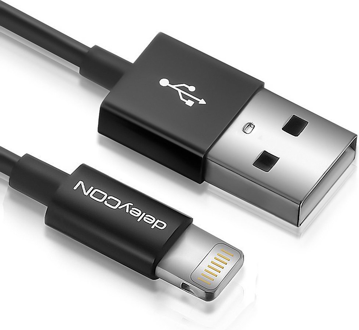 deleyCON 4250580116189, 2 m, Lightning, USB A, Mannelijk, Mannelijk, Zwart