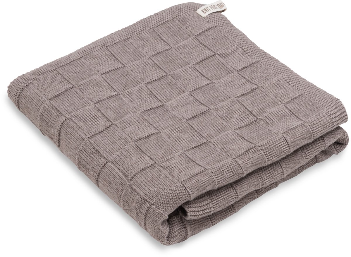 Knit Factory Gebreide Badhanddoek Ivy - Handdoek - Strandhanddoek - Taupe - Bruin - 70x140 cm - Katoen