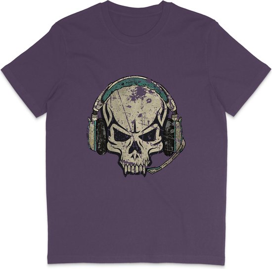Skull DJ T Shirt Heren Dames - Muziek - Paars - M