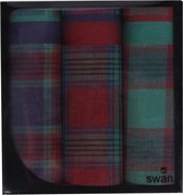 Swan 3 stuks - Heren zakdoeken Ruit rood - 40 - Blauw