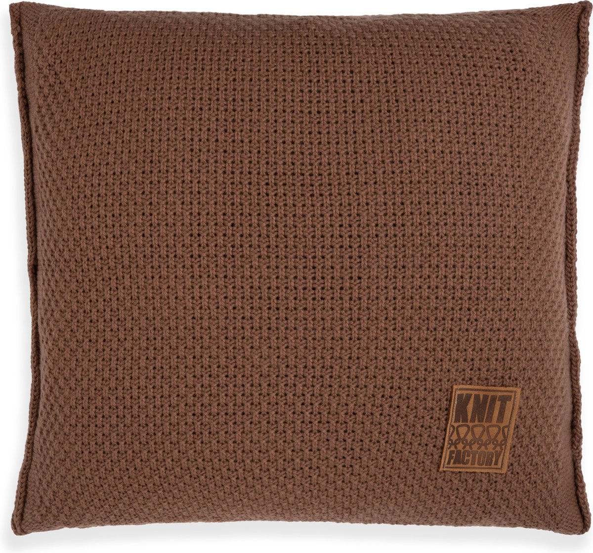Knit Factory Jesse Sierkussen - Vierkant kussen - Kussen woonkamer - Bank kussen - Decoratie kussen - Tobacco - 50x50 cm - Kussenhoes inclusief kussenvulling