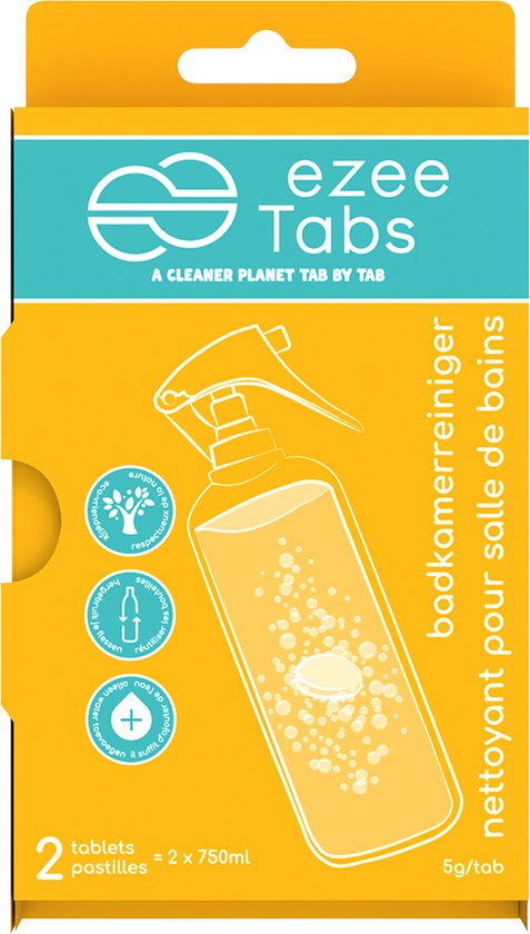 EzeeTabs Badkamerreiniger - Ecologische Reinigingstabletten | 2 Tabs voor 2x750ml | Biologisch Afbreekbaar & Effectieve Reiniging | Navulbaar & Duurzaam Schoonmaakmiddel