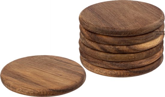 Secret de Gourmet onderzetters voor glazen - 12x - luxe Acaciahout - Dia 10 cm - rond - gelakt - modern en klassiek