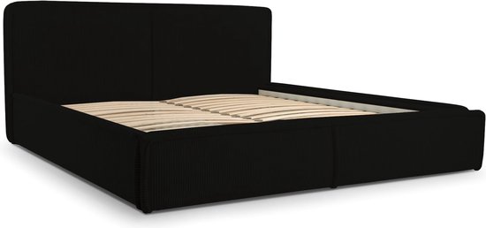 InspireME - Bed 04 - Tweepersoonsbed met Fluwelen Bekleding - 160x200 cm - Verstelbaar en Comfortabel - Pastelkleuren - Zwart (Poso 135)