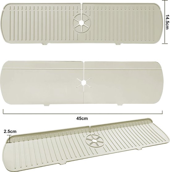 Kraanmat, keukenkraanmat kan de gootsteen droog houden, gootsteenkraan mat met visdoek en siliconen afdruipmat voor gootsteen/keuken (37 x 14,8 x 1,5 cm/grijs