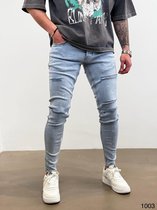 Mannen Stretchy Ripped Skinny Biker Borduurwerk Cartoon Print Jeans Vernietigd Hole Slim Fit Denim Hoge Kwaliteit Jeans - W31