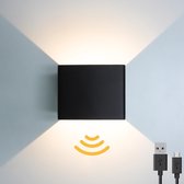 Akudeco - Oplaadbare wandlamp op batterijen - 4400mAh batterij - 2700K - Met bewegingssensor - Voor binnen - Zwart