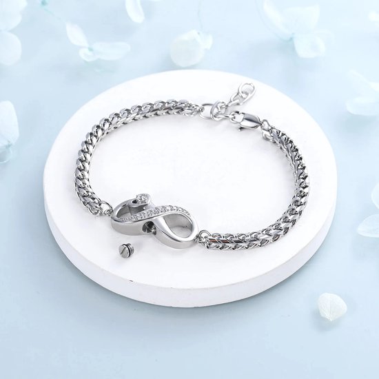 VCCWYQK Infinity Urn Armband voor As voor Vrouwen Mannen Roestvrij Staal Verstelbare Schakel Armbanden Aandenken Herdenkings Sieraden As Houder voor Mensen, Eén maat, Roestvrij staal, Geen edelsteen