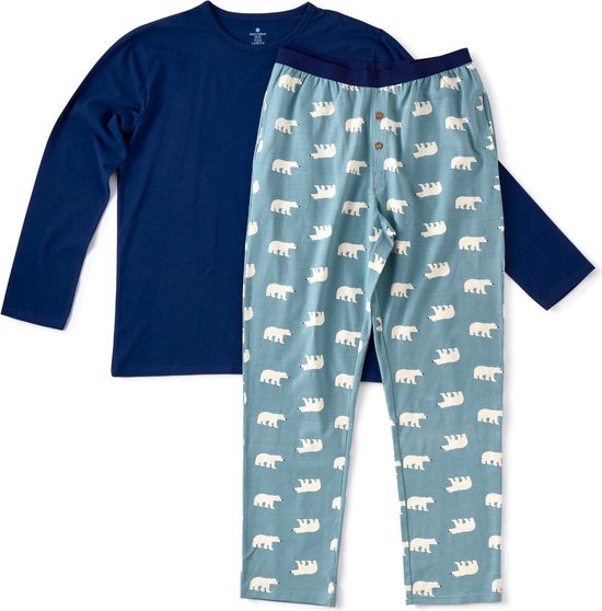 Little Label Pyjama Heren Maat M/48 - blauw, beige - IJsbeer - Herenpyjama - Zachte BIO Katoen