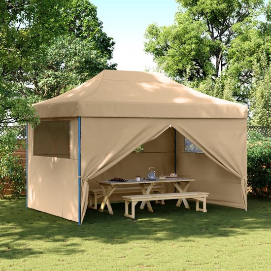 vidaXL - Partytent - inklapbaar - pop-up - met - 4 - zijwanden - beige
