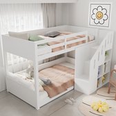 Kinderstapelbed - tweepersoonsbed - multifunctioneel kinderbed - 2x90*200cm - met trapkast en leuning - Wit (zonder matras)