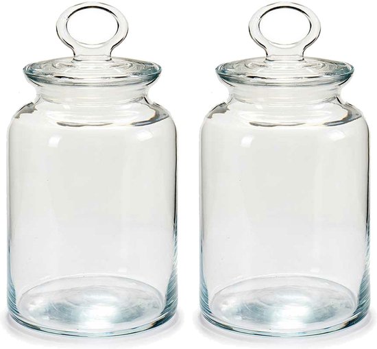 Pasabahce Pot à bonbons/pot de conservation Megan - 2x - 1500 ml - verre - avec couvercle hermétique - D12 x H21 cm