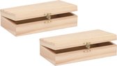 Glorex hobby kistje met sluiting en deksel - 2x - hout - 20 x 12 x 6 cm - Sieraden/spulletjes/pennenbak - Opberg kistjes