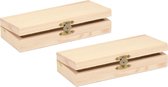Glorex hobby kistje met sluiting en deksel - 2x - hout - 20 x 10 x 5 cm - Sieraden/spulletjes/pennenbak - Opberg kistjes