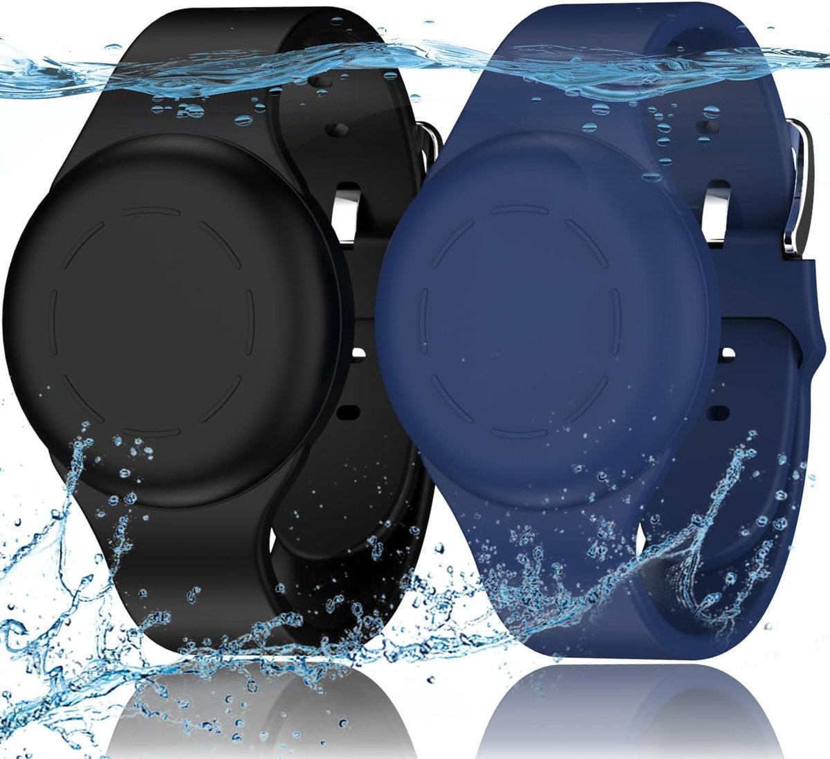 R-fun Waterdichte Air Tag Armbanden voor Kinderen [2 stuks] Compatibel met Apple Air Tag Finders met zachte siliconen, anti-verloren GPS Item Finders Case Cover voor kinderen, Nacht Blauw-Zwart