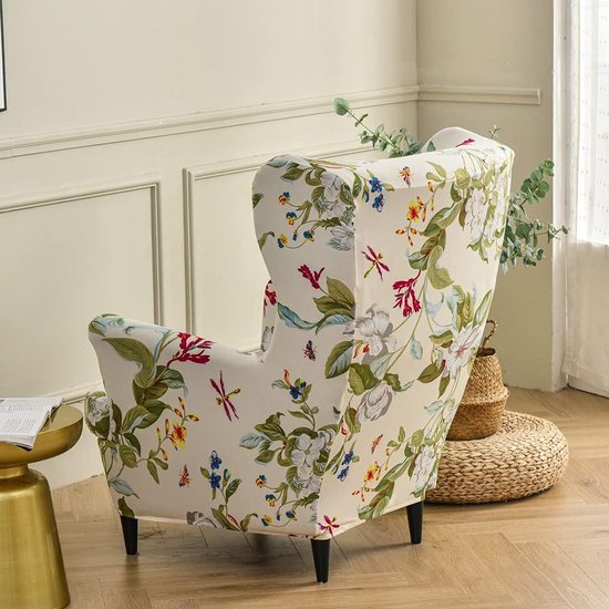 Foto: Wingback stoel hoezen 2 delige stretch vleugelstoel hoes uitwasbare spandex stof bankhoes meubelbeschermer voor fauteuil stoelen voor woonkamer slaapkamer of hotel bloem en blad 