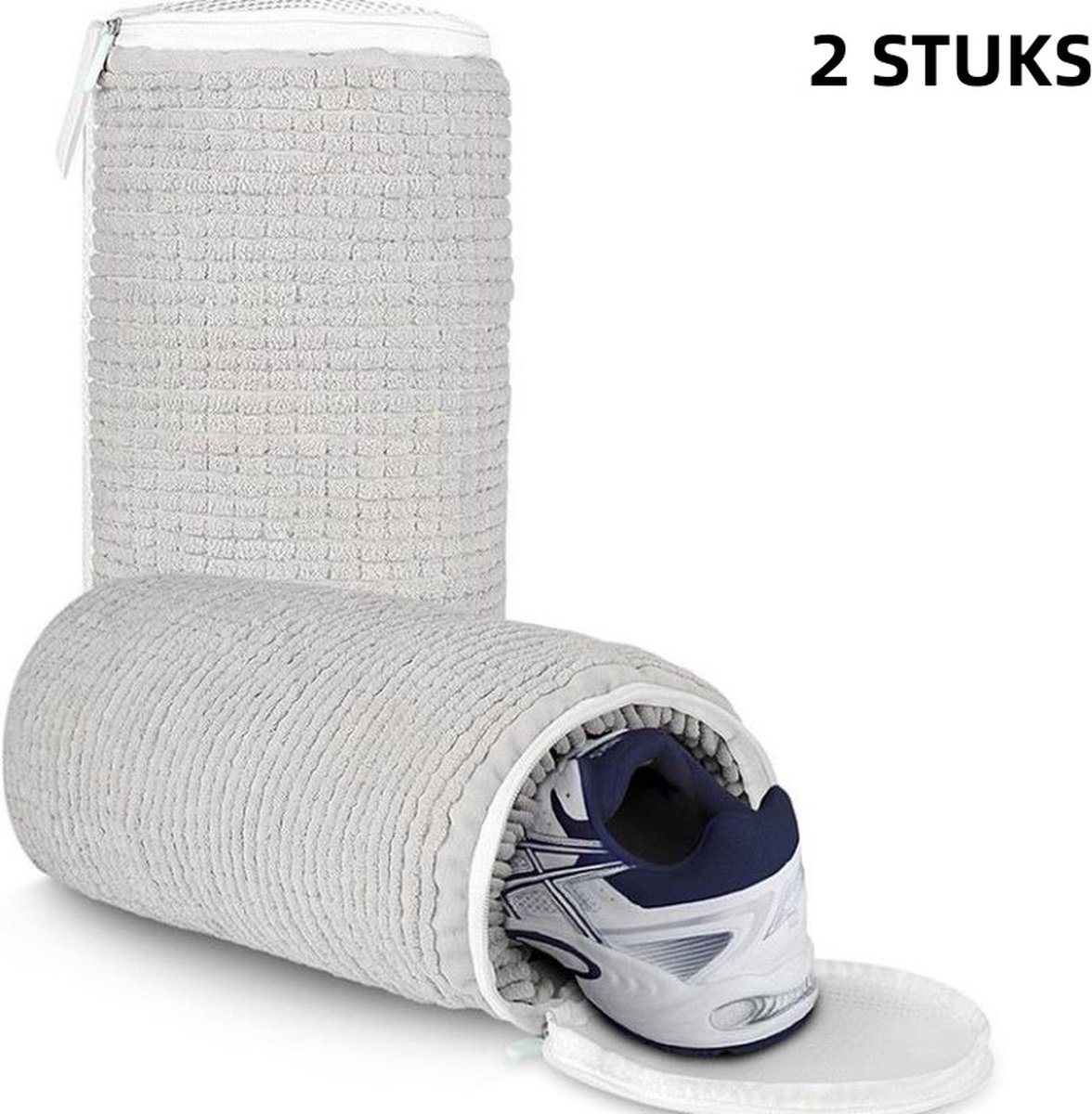 Goedkoopste 2 stuks Universele Schoenwaszak voor Wasmachine - Dubbellaags Mesh met Hanglus -Beschermend en Herbruikbaar- Lichtgrijs 35x17.5cm
