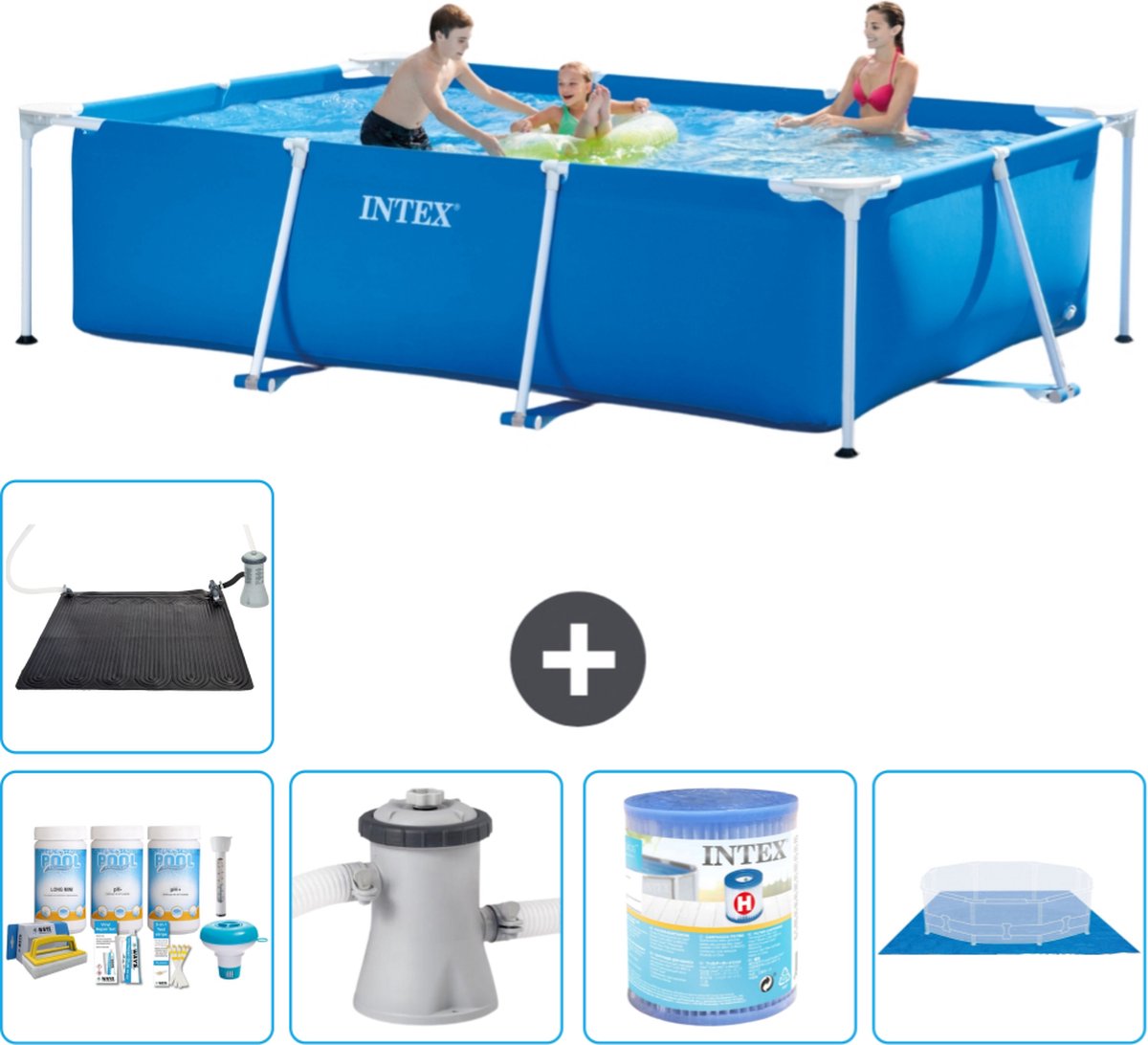 Intex Rechthoekig Frame Zwembad – 300 x 200 x 75 cm – Blauw – Inclusief Onderhoudspakket – Zwembadfilterpomp – Filter – Grondzeil – Solar Mat