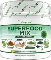 Green Juice Super-aliments Mix – 420 g de poudre (shake) – avec herbe d'orge, guarana, maca, chlorella, Spiruline, Moringa – power smoothie 100% naturel – au goût de citron – végétalien | Vit4ever