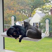 Kattenbed voor ramen, 60 x 30 cm, inklapbaar, hangmat, kat, raam, kat, vensterbank met stabiele zuignappen tot 18 kg, groot grijs