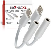 TronicXL 2x Connector USB-C plug naar 3,5 mm jack voor uw smartphone, tablet en meer – USB-C adapter – koptelefoon, microfoon - audioadapter