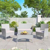 Ensembles lounge - BIGZZIA Salon de jardin en résine synthétique rotin - 4 personnes - avec 2 fauteuils, 1 canapé et 1 table - Grijs