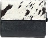 Zwarte portefeuille van leer met print - zwarte portemonnee van leder - magneetknoop - gevouwen - veel opbergvakken