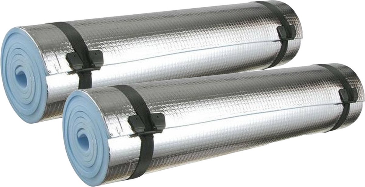 Haushalt Kampeermat - 2x - met aluminiumfolie 180 x 50 x 0,6 cm - isolatiemat - survivallen