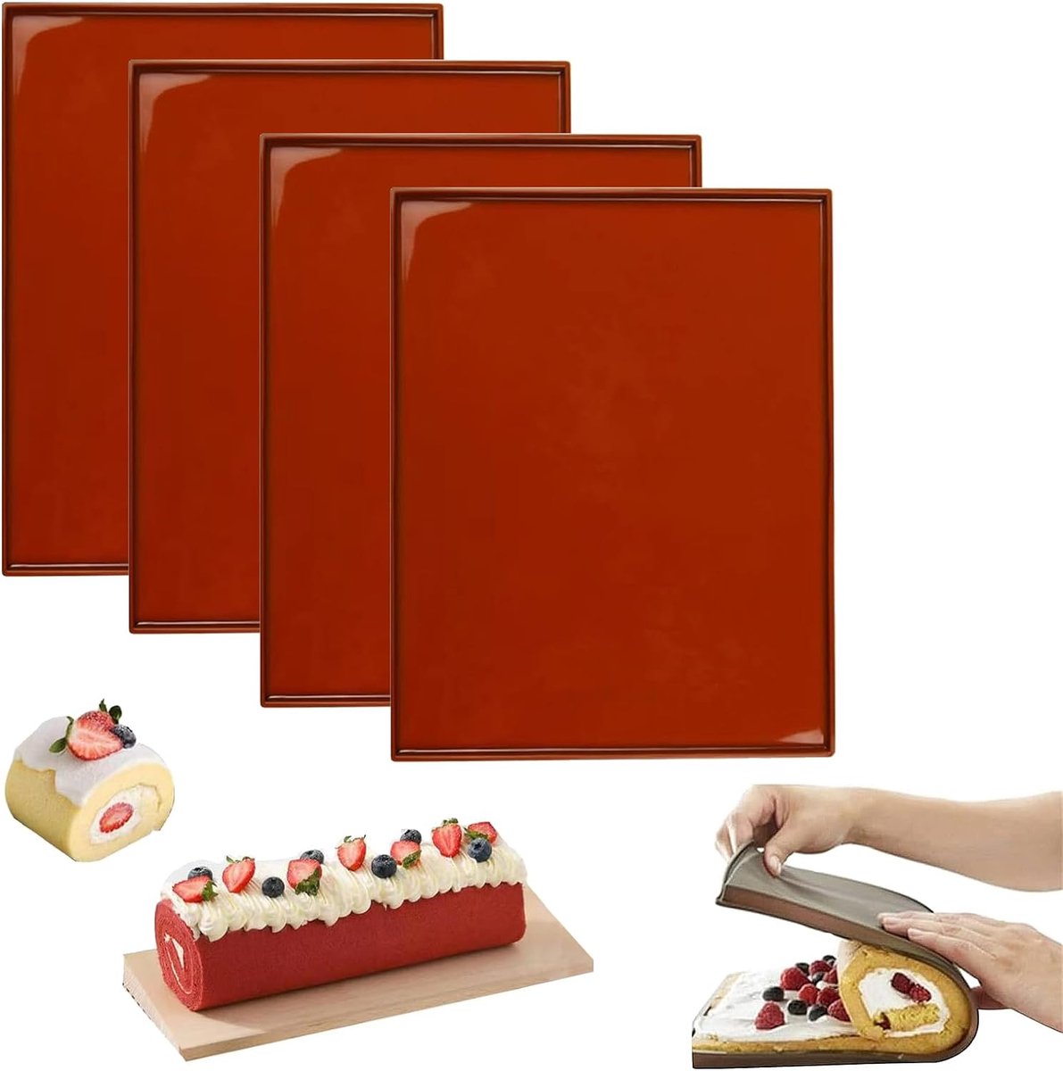 Jerky Rolmat, 4 stuks, van siliconen, herbruikbaar, voor levensmiddelen, fruit, anti-aanbaklaag, siliconen bakmat pad, voor het maken van taartrollen
