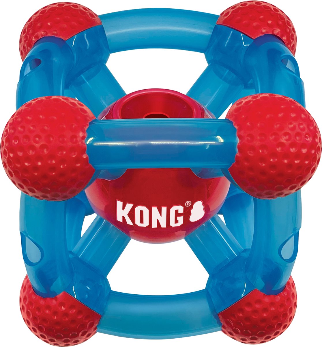 Kong Rewards Tinker - Zes openingen - Unie ontwerp - 14,5X14,5X14,5 CM - Rood/Blauw - KONG
