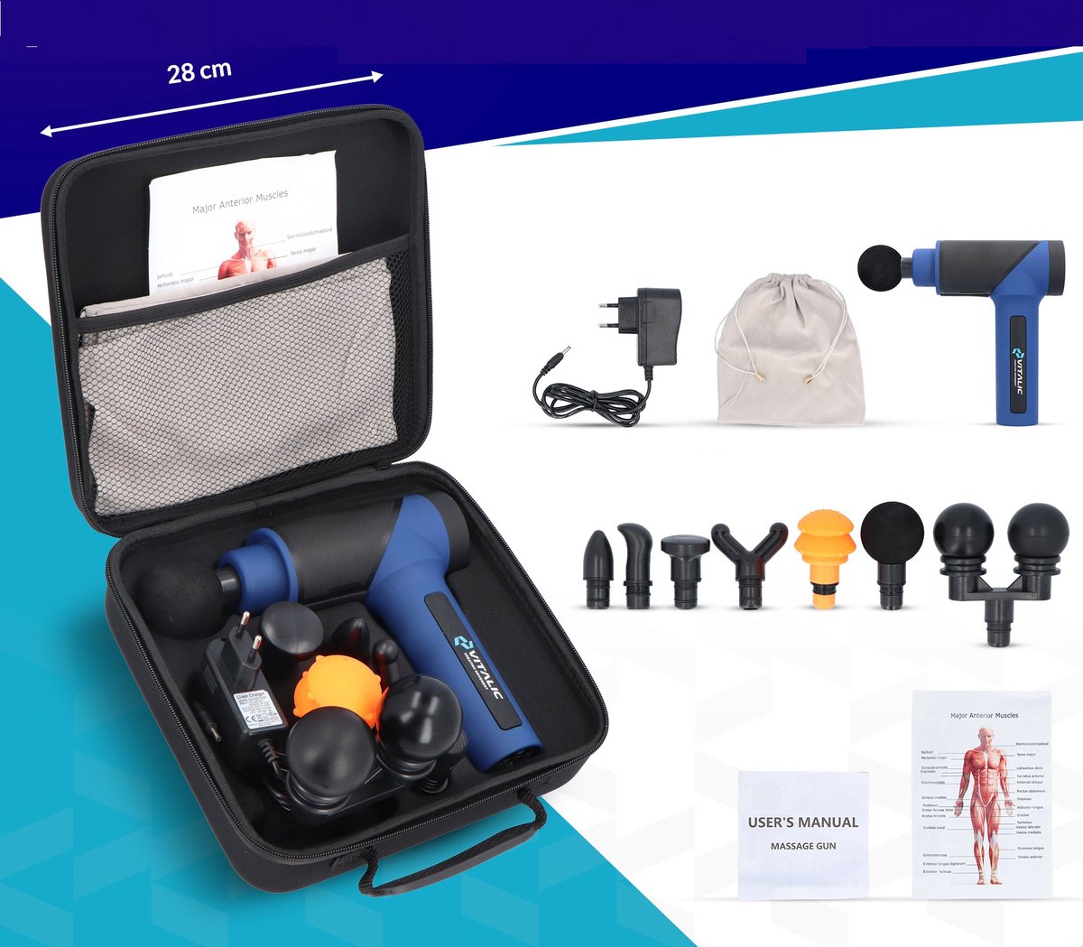 Afbeelding 3 van Premium Massagegun met 7 massagekoppen en 6 snelheidstanden - Massagegun professioneel - Vitalic