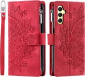 Telefoonhoesje geschikt voor Samsung Galaxy A55 - Portemonnee met rits - book-case hoesje - ruimte voor 8 pasjes - mandala rood