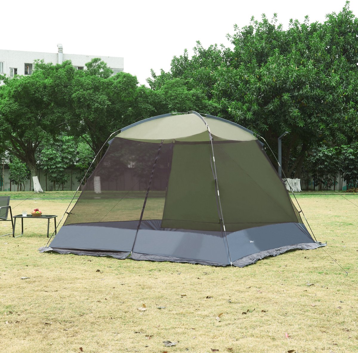Paviljoen Beekdaelen met klamboe 305x305x213 cm groen en grijs