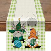 Tafelloper met groen rasterpatroon, gezichtsloze man, Pasen tafelloper, wasbaar, modern, lente, keuken, eettafel, decoratie (groen rooster, gezichtsloze man, 140 x 40 cm)