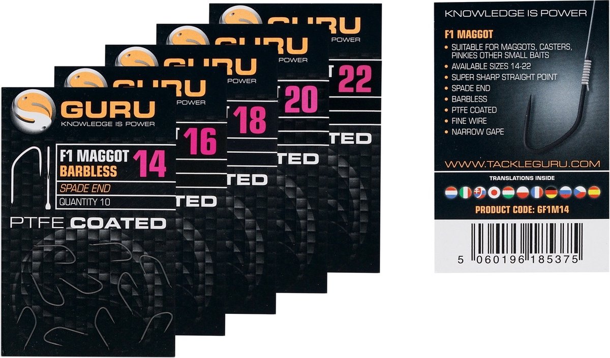 Guru F1 Maggot Hook - Haakmaat 18 - Zwart