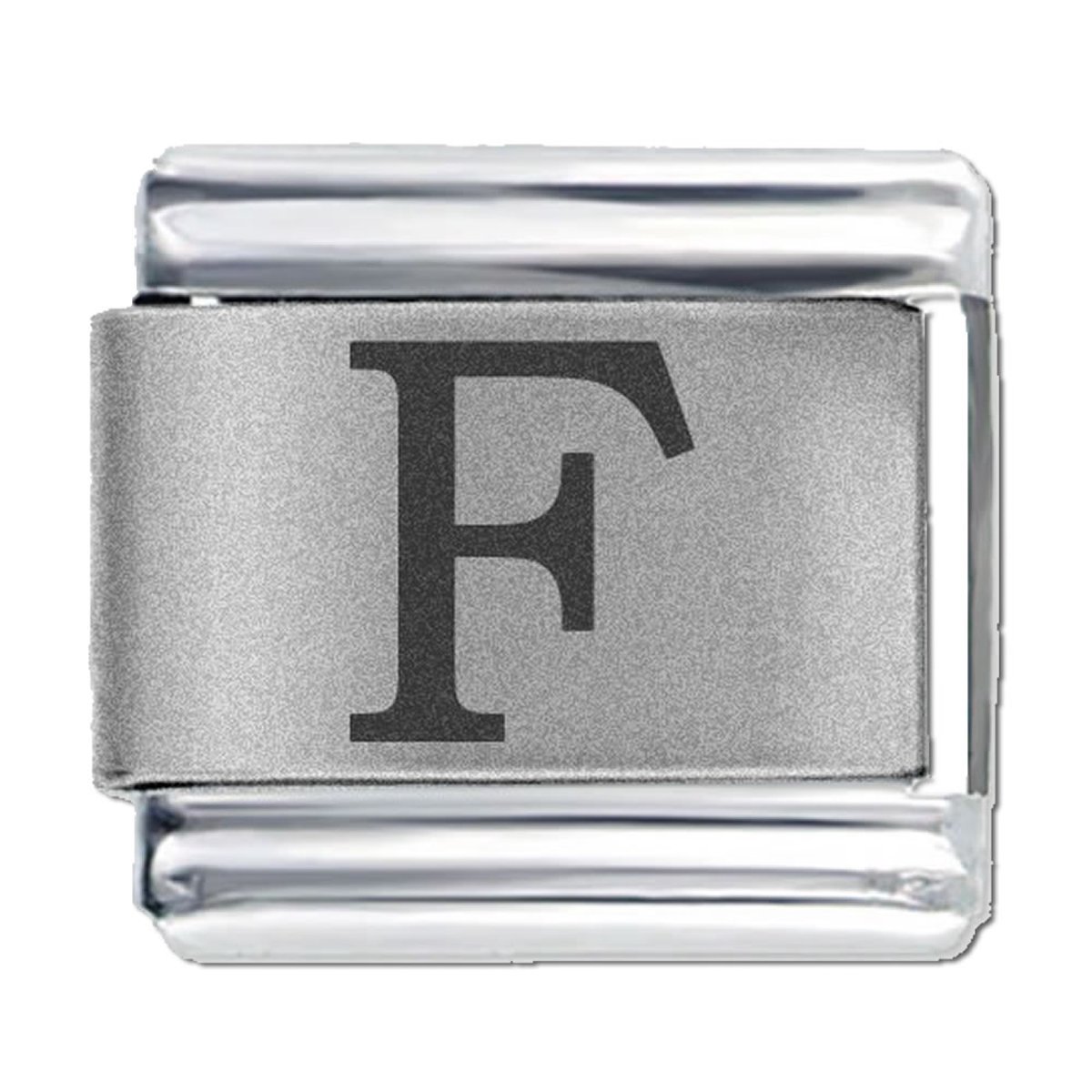 Schakel - Bedel - 9mm Charm - Letter F - Laser Alfabet - Charms - Geschikt voor Italiaanse Bedelarmband - Schakelarmband - Italiaanse Schakelarmbanden